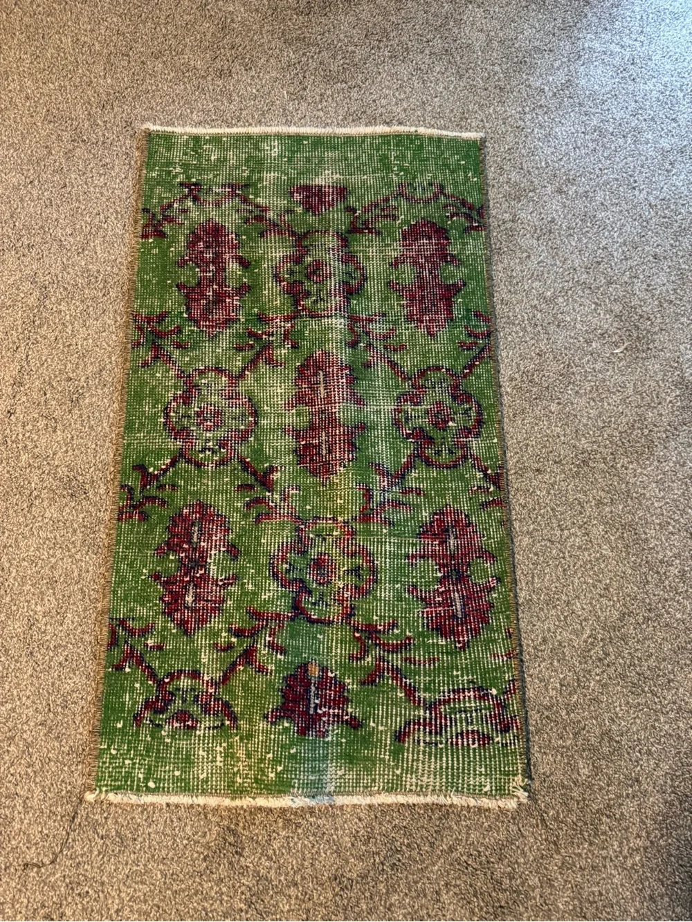 Vintage Overdyed Turkish Green and Burgundy Floral Accent decor